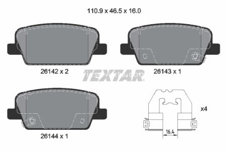 Set plăcuțe frână TEXTAR, spate, pentru: HYUNDAI SANTA FE IV, SANTA FE IV/SUV 2.0D/2.2D/2.4 07.18-11.20