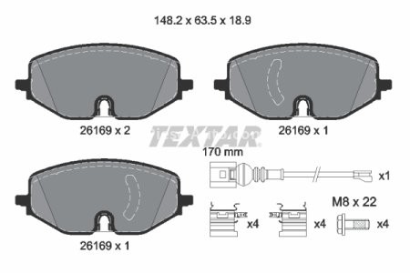 Set plăcuțe frână TEXTAR, față, (cu suruburi ghidare etrier frână), pentru: AUDI A3, A3 ALLSTREET; CUPRA LEON, LEON SPORTSTOURER; FORD TOURNEO CONNECT NADWOZIE WIELKOPRZES 1.0-2.0D 07.19-
