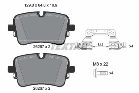 Set plăcuțe frână TEXTAR ,spate (cu suruburi ghidare etrier frână), pentru: AUDI A6 ALLROAD C8, A6 C8, A7, A8 D5, E-TRON, Q7, Q8, Q8 E-TRON; VW TOUAREG 2.0-Electric 01.15-