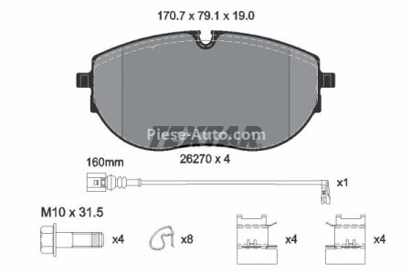 Set plăcuțe frână TEXTAR, față, (cu accesorii; cu suruburi ghidare etrier frână), pentru: VW CALIFORNIA T6 CAMPER, MULTIVAN T6, TRANSPORTER T6 2.0/2.0D/Electric 04.15-