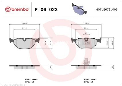 Set plăcuțe frână BREMBO, spate , pentru: BMW 5 (E39) 2.0-4.4 09.95-05.04