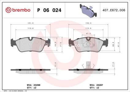 Set plăcuțe frână BREMBO ,față, (fara optionale), pentru:  BMW 3 (E36), 3 (E46), Z3 (E36), Z4 (E85) 1.6-6.7 09.90-02.09
