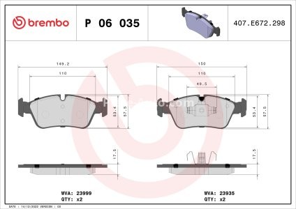 Set plăcuțe frână BREMBO ,față, pentru: BMW 1 (E87), 3 (E90), 3 (E91) 2.0/2.0D 06.04-10.11