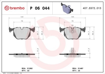 Set plăcuțe frână BREMBO, spate , pentru: BMW 3 (E46), X3 (E83); LAND ROVER RANGE ROVER III 2.0-4.4 10.99-08.12