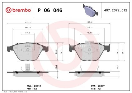 Set plăcuțe frână BREMBO ,față, (fara optionale), pentru: BMW 1 (E82), 3 (E90), 3 (E92), 3 (E93), 5 (E60) 2.0D-4.4 03.07-10.13