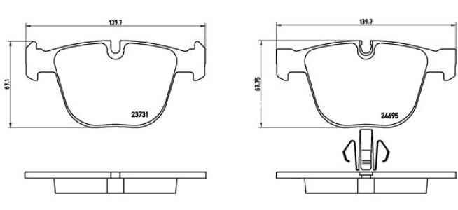 Set plăcuțe frână BREMBO ,spate (fara optionale), pentru: BMW 5 GRAN TURISMO (F07), 7 (F01, F02, F03, F04) 2.0-6.0 02.08-02.17