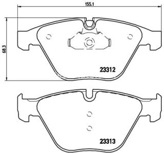 Set plăcuțe frână BREMBO ,față, (fara optionale), pentru: BMW 1 (E82), 3 (E90), 3 (E92), 3 (E93), 5 (E60), 5 (E61), 6 (E63), 6 (E64), 7 (E65, E66, E67) 2.0-6.0 07.01-10.13