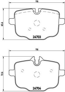 Set plăcuțe frână BREMBO ,spate (cu suruburi ghidare etrier frână), pentru: BMW 5 (F10), 5 (F11), 6 (F12), 6 (F13), 6 GRAN COUPE (F06), 6 GRAN TURISMO (G32), X4 (G02, F98) 2.0-4.4 11.09-