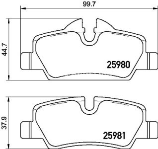 Set plăcuțe frână BREMBO ,spate (cu accesorii; cu suruburi ghidare etrier frână), pentru: MINI (F55), (F56), (F57) 1.2-2.0D 09.13-