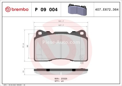 Set plăcuțe frână BREMBO ,față, (fara optionale), pentru: TESLA MODEL S, MODEL X; TOYOTA GT 86 2.0-Electric 01.03-