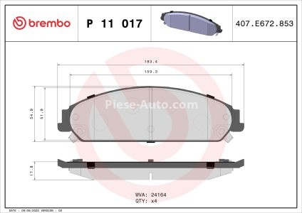 Set plăcuțe frână BREMBO ,față, pentru: CHRYSLER 300C; DODGE CHALLENGER, CHARGER; LANCIA THEMA 2.7-6.4 09.04-