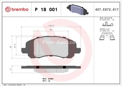 Set plăcuțe frână BREMBO ,față, pentru: CHRYSLER 200, SEBRING; DODGE AVENGER, CALIBER; JEEP COMPASS, PATRIOT; MITSUBISHI ECLIPSE IV 1.8-3.8 04.05-