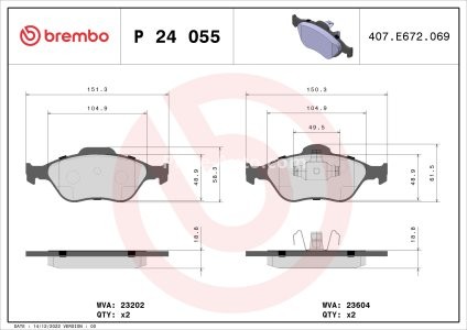 Set plăcuțe frână BREMBO ,față, pentru: FORD FIESTA IV, FIESTA V, FIESTA/HATCHBACK, FIESTA/MINIVAN, FUSION, KA, PUMA, STREET KA; MAZDA 121 III, 2 1.0-1.8D 08.95-12.12