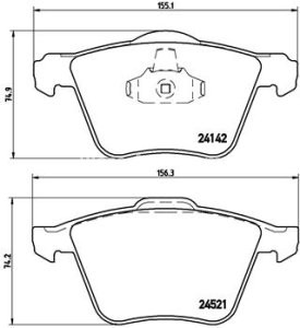 Set plăcuțe frână BREMBO ,față, (fara optionale), pentru: VOLVO S60 II, S80 II, V60 I, V60 II, V70 III, XC70 II; FORD GALAXY II, GALAXY MK II, S-MAX 1.5-4.4 03.06-