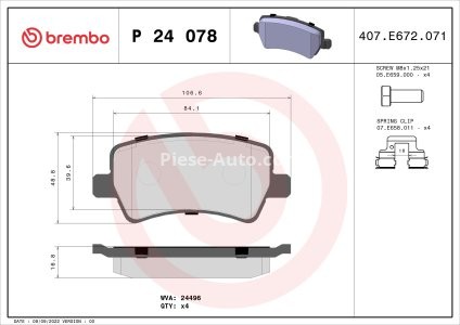 Set plăcuțe frână BREMBO, spate , pentru: VOLVO S60 II, S80 II, V60 I, V70 III, XC70 II; FORD GALAXY II, GALAXY MK II, S-MAX; LAND ROVER FREELANDER 2 1.5-4.4 03.06-12.18