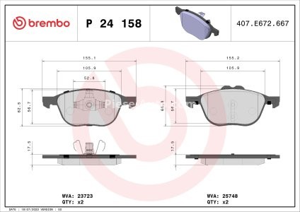 Set plăcuțe frână BREMBO ,față, pentru: FORD ECOSPORT, KUGA II, TOURNEO CONNECT V408 NADWOZIE WIELKO, TRANSIT CONNECT, TRANSIT CONNECT V408/MINIVAN 1.0-2.5 02.13-