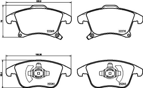 Set plăcuțe frână BREMBO ,față, (fara optionale), pentru: FORD GALAXY III, MONDEO V, S-MAX; FORD USA FUSION 1.0-2.7 09.12-