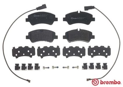 Set plăcuțe frână BREMBO ,spate (cu accesorii; cu suruburi ghidare etrier frână), pentru: FORD TOURNEO CUSTOM V362, TRANSIT CUSTOM V362, TRANSIT V363 1.0H-2.2D 04.12-