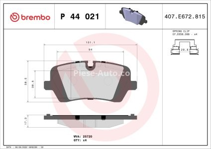 Set plăcuțe frână BREMBO ,spate (cu accesorii), pentru: LAND ROVER DEFENDER, DISCOVERY V, RANGE ROVER IV, RANGE ROVER SPORT II; PORSCHE 918 SPYDER 2.0-5.0 08.12-