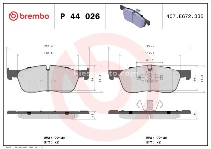 Set plăcuțe frână BREMBO ,față, (fara optionale), pentru: JAGUAR E-PACE; LAND ROVER DISCOVERY SPORT, RANGE ROVER EVOQUE 1.5H-2.2D 06.11-