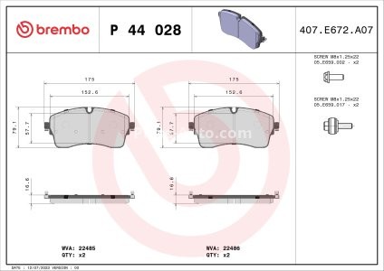 Set plăcuțe frână BREMBO ,față, (cu suruburi ghidare etrier frână), pentru: JAGUAR E-PACE; LAND ROVER DEFENDER, DISCOVERY SPORT, DISCOVERY V, RANGE ROVER EVOQUE 1.5H-5.0 06.11-