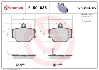 Set plăcuțe frână BREMBO ,față, pentru: SMART CABRIO, CITY-COUPE, CROSSBLADE, FORTWO, ROADSTER 0.6-Electric 07.98-