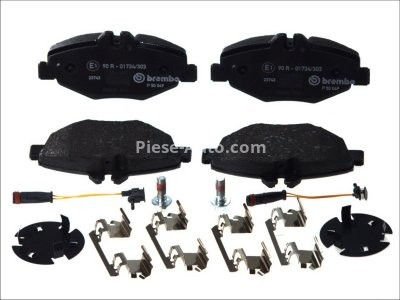 Set plăcuțe frână BREMBO ,față, (cu accesorii; cu suruburi ghidare etrier frână), pentru: MERCEDES E T-MODEL (S211), E (VF211), E (W211) 1.8-3.5 03.02-07.09