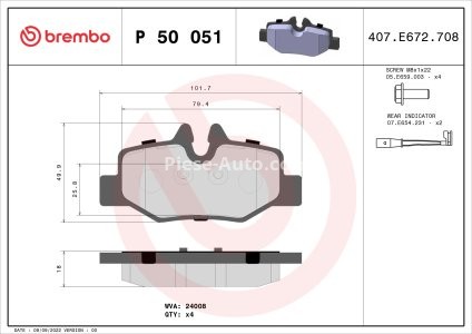 Set plăcuțe frână BREMBO, spate , pentru: MERCEDES VIANO (W639), VITO / MIXTO (W639), VITO (W639) 2.0D-Electric 09.03-