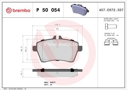Set plăcuțe frână BREMBO ,față, pentru: MERCEDES A (W169), B SPORTS TOURER (W245) 1.5-2.0D 09.04-06.12