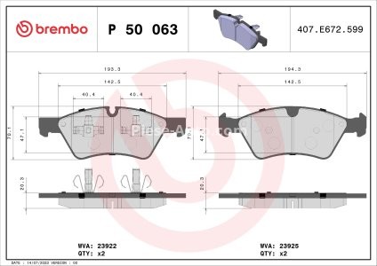 Set plăcuțe frână BREMBO ,față, pentru: MERCEDES E T-MODEL (S211), E (W211), G (W463), GL (X164), M (W164), R (W251, V251) 2.6-6.0 03.03-
