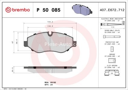 Set plăcuțe frână BREMBO ,față, pentru: MERCEDES EQV (W447), EVITO TOURER (W447), EVITO (W447), MARCO POLO CAMPER (W447), SPRINTER 3,5-T (B906), SPRINTER 3,5-T (B907) 1.6D-Electric 09.03-