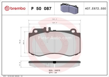 Set plăcuțe frână BREMBO ,față, pentru: MERCEDES CLS (C218), CLS SHOOTING BRAKE (X218), E T-MODEL (S212), E (W212) 3.0-5.5 01.09-12.17