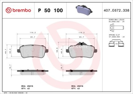Set plăcuțe frână BREMBO, spate , pentru: MERCEDES GLE (C292), GLE (W166), M (W166) 2.2D-5.5 06.11-10.19