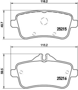 Set plăcuțe frână BREMBO, spate , pentru: MERCEDES GL (X166), GLE (C292), GLE (W166), GLS (X166), M (W166) 3.0-5.5 11.11-10.19