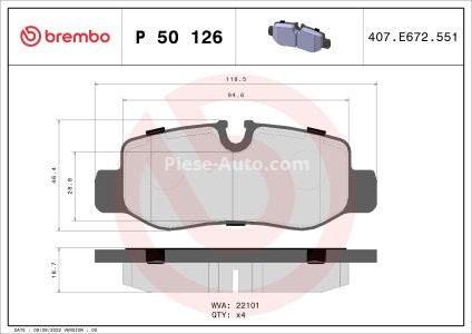 Set plăcuțe frână BREMBO ,spate (fara optionale), pentru: MERCEDES EQV (W447), EVITO TOURER (W447), EVITO (W447), MARCO POLO CAMPER (W447), V (W447), VITO MIXTO (DOUBLE CABIN) 1.6D-Electric 03.14-
