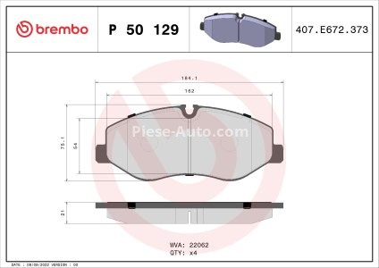 Set plăcuțe frână BREMBO ,față, (fara optionale), pentru: MERCEDES MARCO POLO CAMPER (W447), V (W447), VITO MIXTO (DOUBLE CABIN), VITO TOURER (W447), VITO (W447) 2.0D/2.2D 03.14-