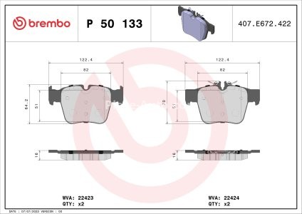 Set plăcuțe frână BREMBO ,spate (fara optionale), pentru: MERCEDES C (A205), C (C205), C T-MODEL (S205), C (W205), GLC (C253), GLC (X253) 2.0-Electric 04.15-