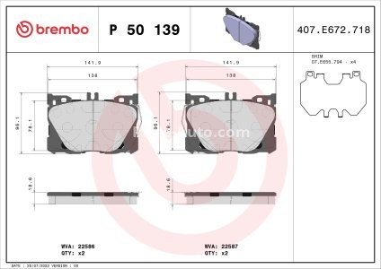 Set plăcuțe frână BREMBO ,față, (fara optionale), pentru: MERCEDES C (A205), C (C205), C T-MODEL (S205), C (W205), CLS (C257), E (A238), E ALL-TERRAIN (S213), E (C238) 1.5-Electric 09.14-