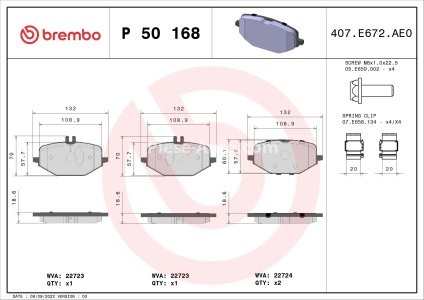 Set plăcuțe frână BREMBO ,spate (cu suruburi ghidare etrier frână; cu tampon amortizare), pentru: MERCEDES G (W463), GLE (C167), GLE (V167), GLS (X167) 2.0D-4.0H 01.18-