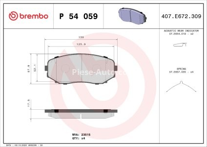 Set plăcuțe frână BREMBO ,față, (fara optionale), pentru: FORD USA EDGE; LINCOLN MKX; MAZDA CX-5, CX-7, CX-9; MITSUBISHI PAJERO SPORT III 2.0-3.7 06.06-