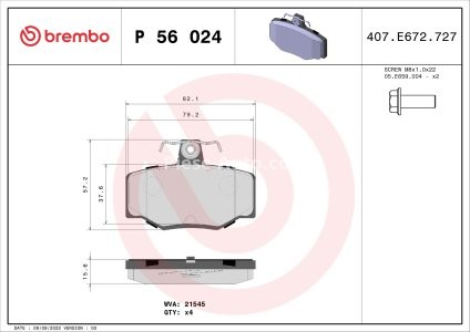 Set plăcuțe frână BREMBO, spate , pentru: NISSAN ALMERA II, ALMERA TINO, PRIMERA 1.5-2.2D 06.90-11.06