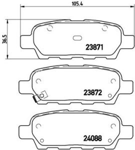 Set plăcuțe frână BREMBO, spate , pentru: NISSAN 350Z, ALTIMA, CUBE, JUKE, LEAF, MAXIMA, MAXIMA VI, MURANO I, MURANO II, PULSAR, QASHQAI I, QUEST, ROGUE 1.5D-Electric 06.01-