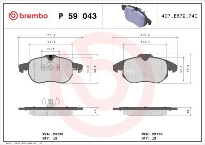 Set plăcuțe frână BREMBO ,față, pentru: OPEL ASTRA H, ASTRA H GTC, SIGNUM, VECTRA C, VECTRA C GTS, ZAFIRA B; SAAB 9-3, 9-3X 1.8-3.2 04.02- 3