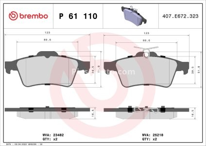 Set plăcuțe frână BREMBO, spate , pentru: PEUGEOT 508 I, 508/KOMBI 1.6-2.2D 11.10-12.18