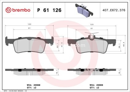 Set plăcuțe frână BREMBO, spate , pentru: PEUGEOT 308 II, 308 II/KOMBI, 308/HATCHBACK 1.2-2.0D 09.13-06.21
