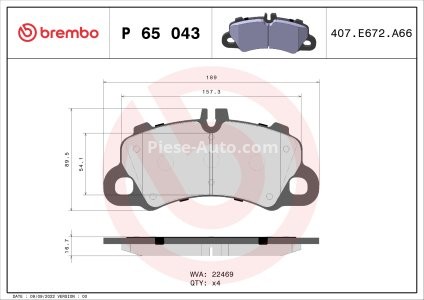 Set plăcuțe frână BREMBO ,față, (fara optionale), pentru: PORSCHE CAYENNE, MACAN 2.9-4.0H 02.14-