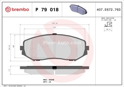 Set plăcuțe frână BREMBO ,față, pentru: SUZUKI GRAND VITARA I, GRAND VITARA II, XL7 1.6-3.6 03.98-