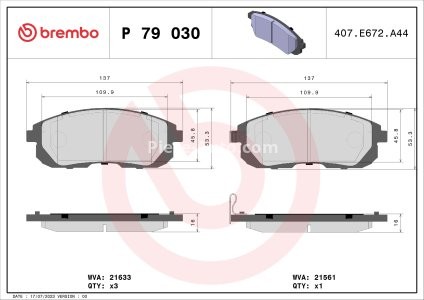 Set plăcuțe frână BREMBO ,față, pentru: SUZUKI SX4 1.5/1.6/2.0D 06.06-