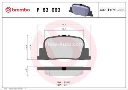 Set plăcuțe frână BREMBO, spate , pentru: LEXUS ES; TOYOTA CALDINA, CAMRY, OPA, PRIUS 1.5H-3.0 08.96-12.09