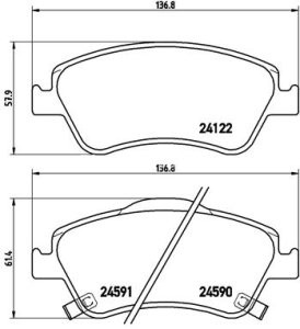 Set plăcuțe frână BREMBO ,față, pentru: TOYOTA AURIS, COROLLA 1.33-1.8H 10.06-07.14